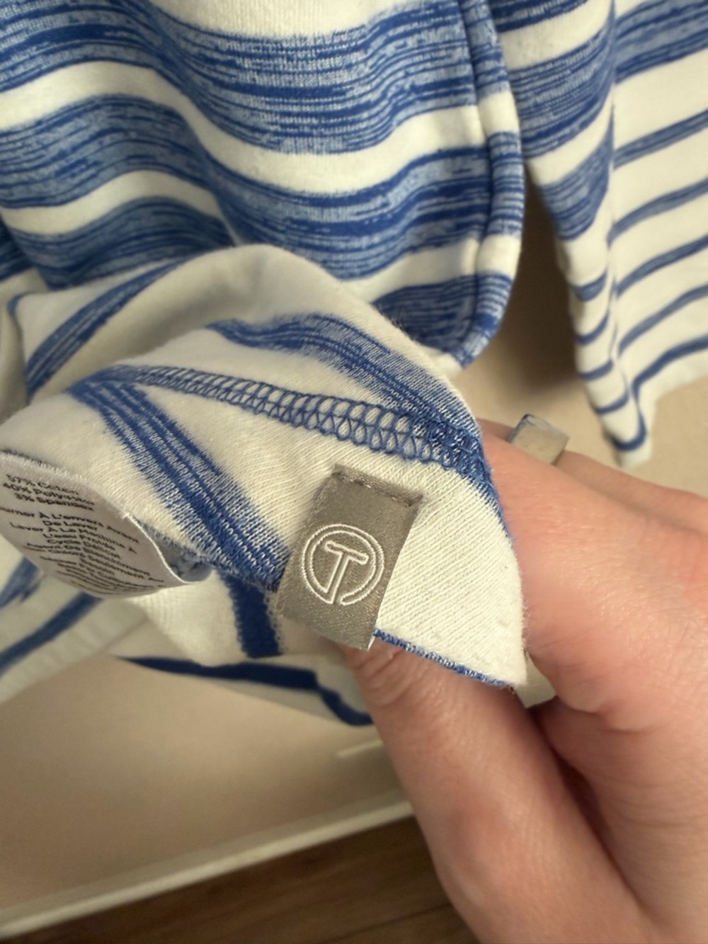 T by Talbots Striped Cowl Neck Pullover Sweater Petite Medium Blue White PM - Picture 5 of 9